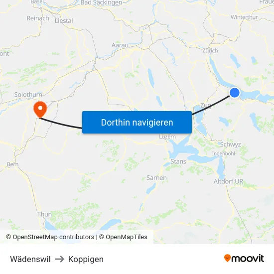 Wädenswil to Koppigen map