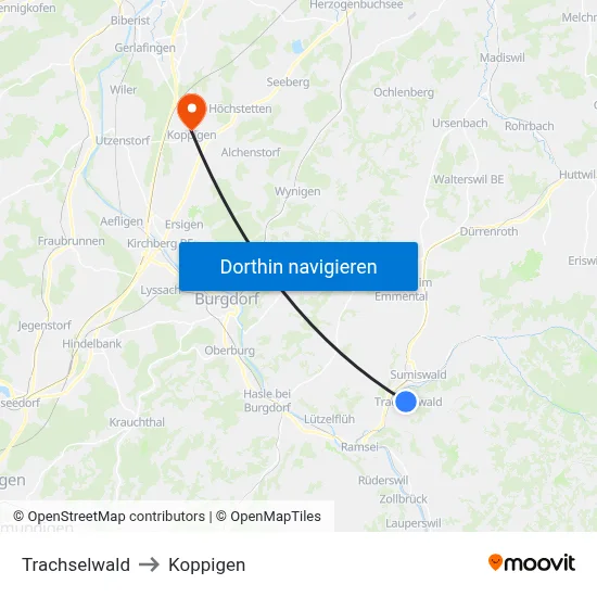 Trachselwald to Koppigen map