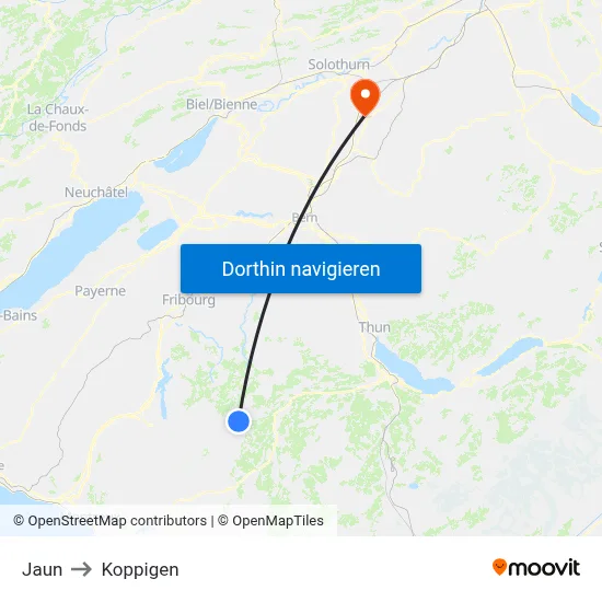 Jaun to Koppigen map