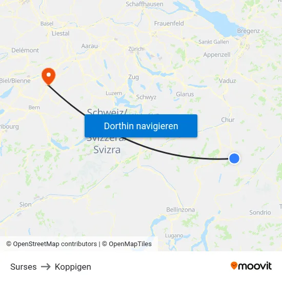 Surses to Koppigen map