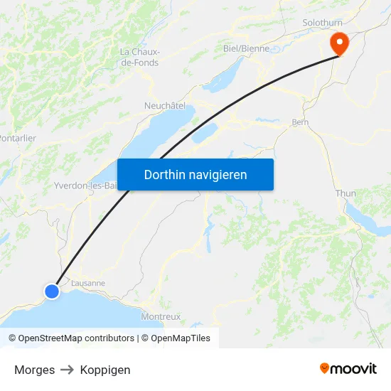 Morges to Koppigen map