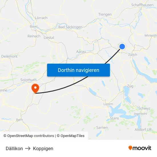 Dällikon to Koppigen map