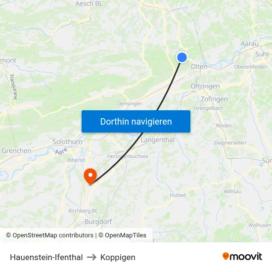 Hauenstein-Ifenthal to Koppigen map