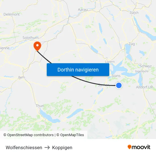 Wolfenschiessen to Koppigen map