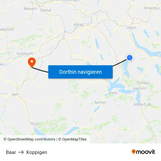 Baar to Koppigen map