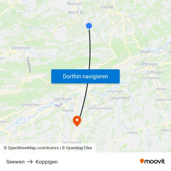 Seewen to Koppigen map