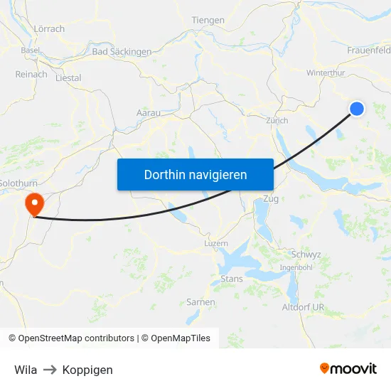 Wila to Koppigen map
