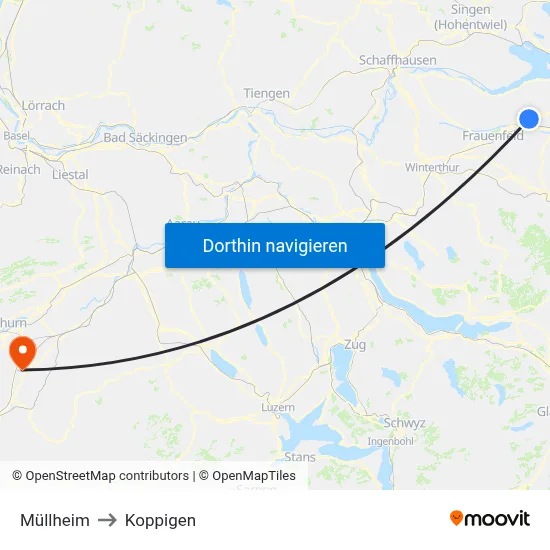 Müllheim to Koppigen map
