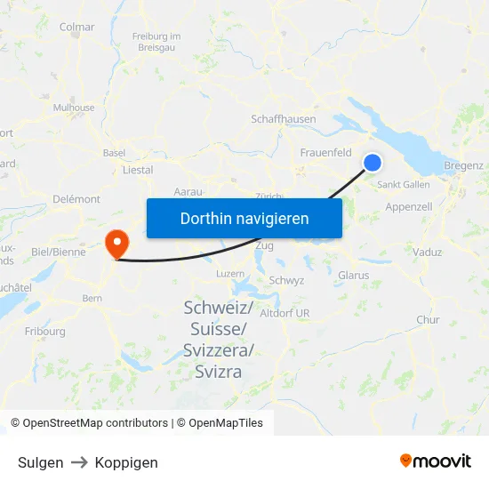 Sulgen to Koppigen map