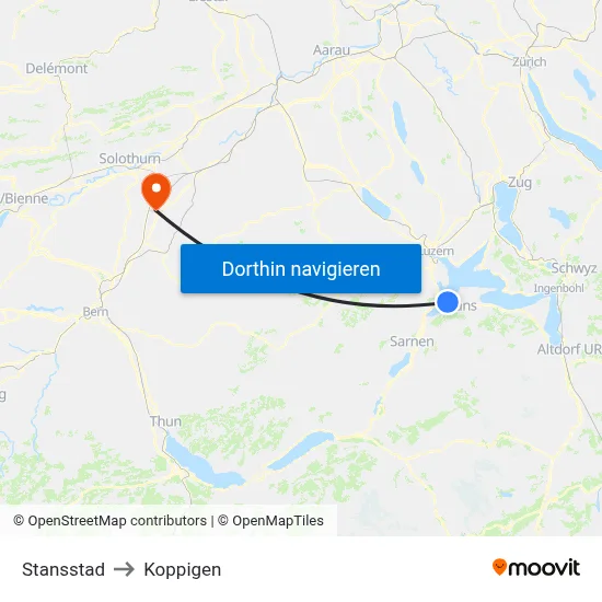 Stansstad to Koppigen map