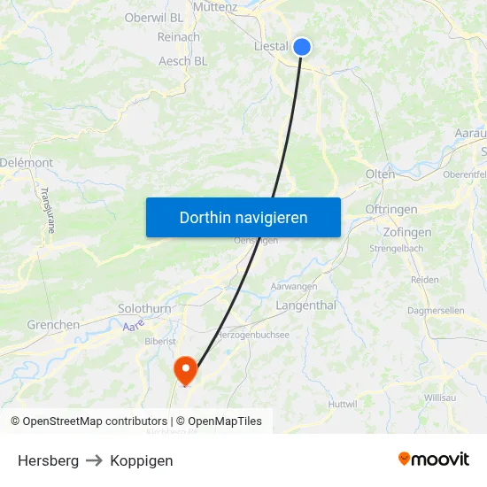 Hersberg to Koppigen map