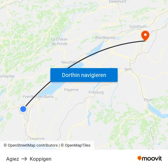 Agiez to Koppigen map