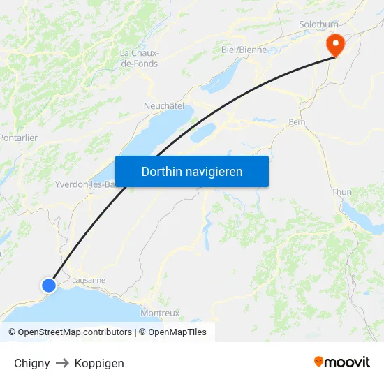 Chigny to Koppigen map