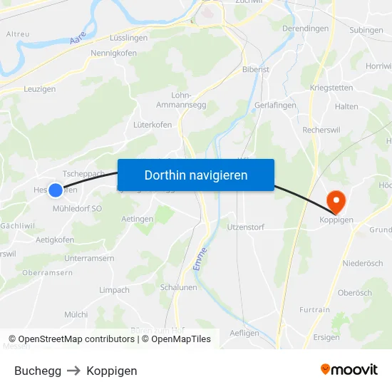 Buchegg to Koppigen map