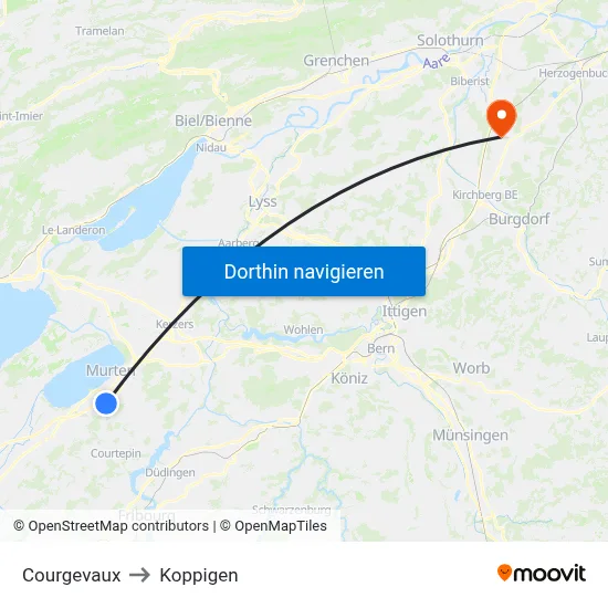 Courgevaux to Koppigen map