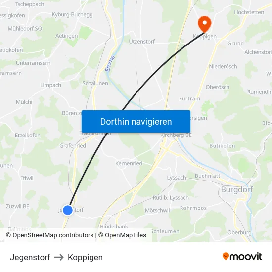 Jegenstorf to Koppigen map