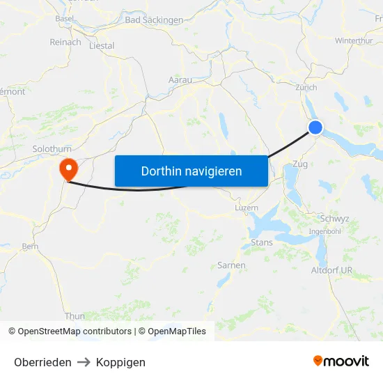 Oberrieden to Koppigen map