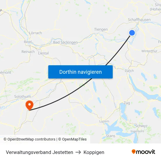 Verwaltungsverband Jestetten to Koppigen map