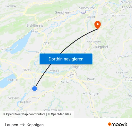 Laupen to Koppigen map