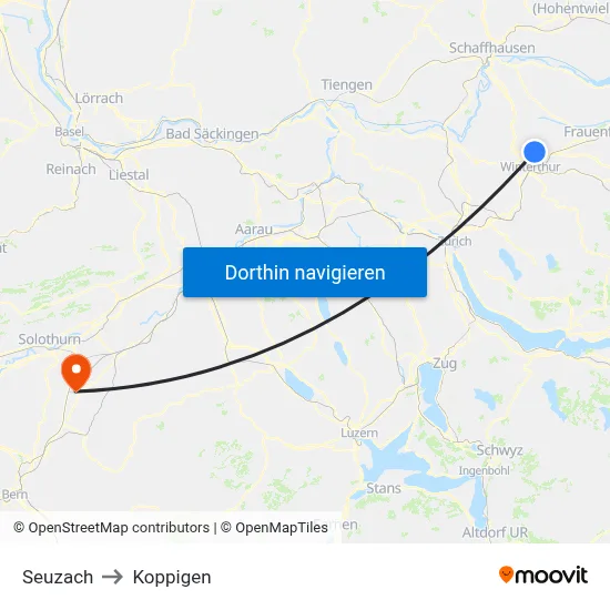 Seuzach to Koppigen map