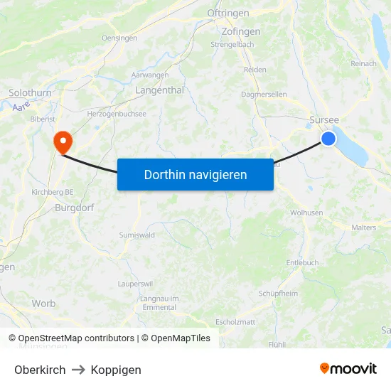 Oberkirch to Koppigen map