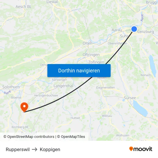Rupperswil to Koppigen map