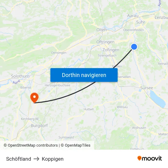 Schöftland to Koppigen map