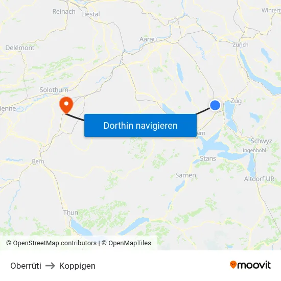 Oberrüti to Koppigen map