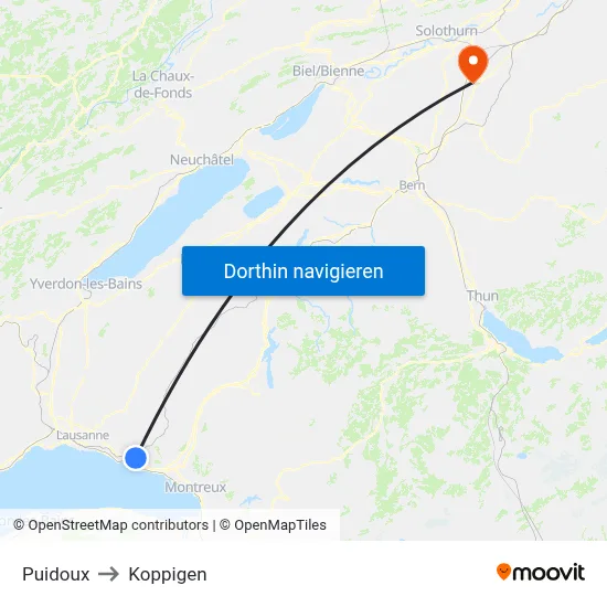 Puidoux to Koppigen map