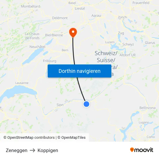 Zeneggen to Koppigen map