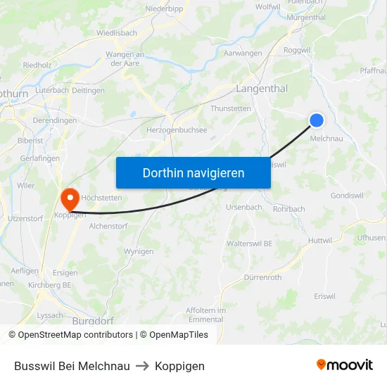 Busswil Bei Melchnau to Koppigen map