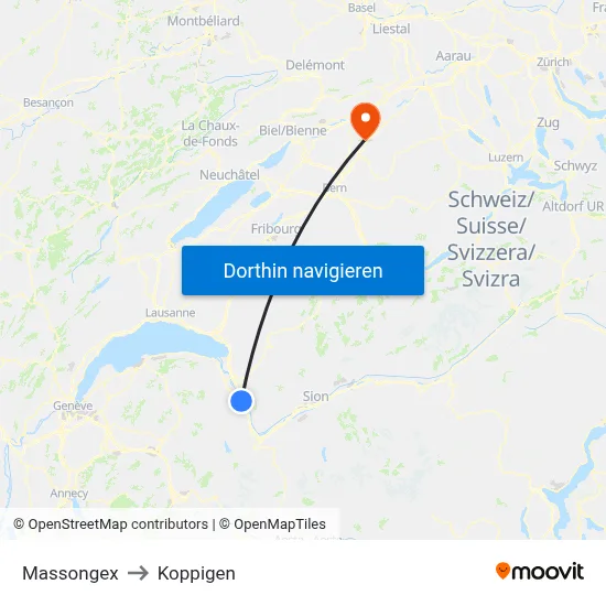 Massongex to Koppigen map