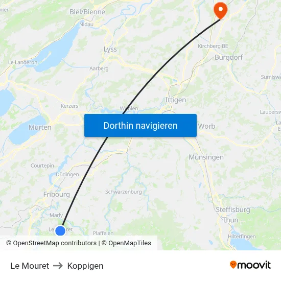 Le Mouret to Koppigen map