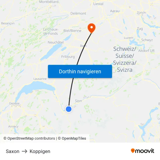Saxon to Koppigen map