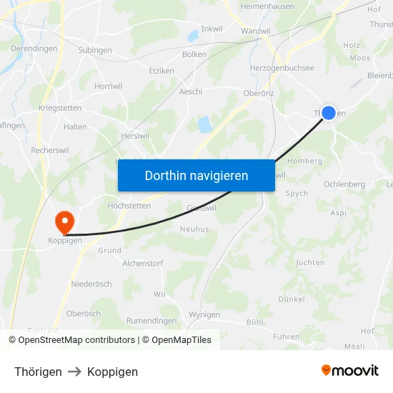 Thörigen to Koppigen map