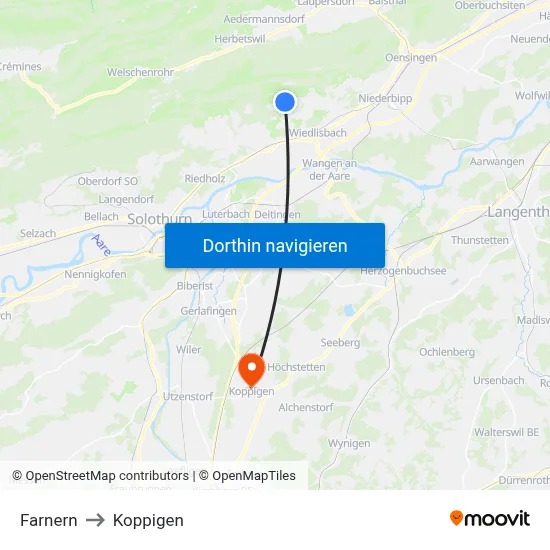 Farnern to Koppigen map