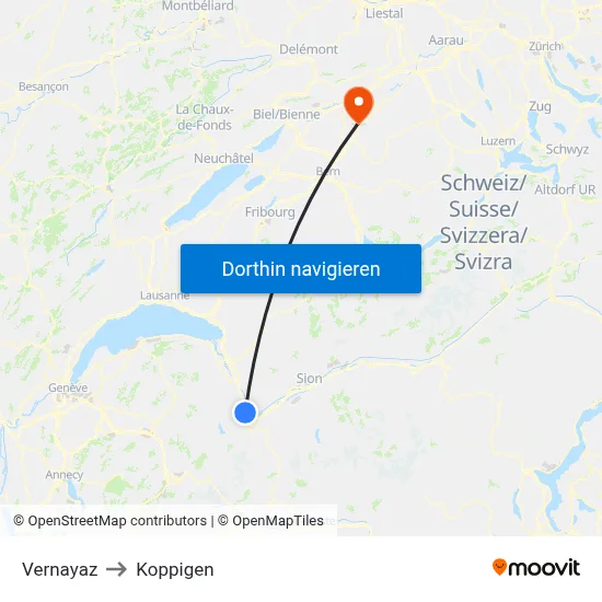 Vernayaz to Koppigen map