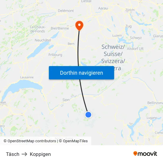 Täsch to Koppigen map