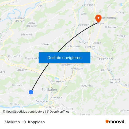 Meikirch to Koppigen map