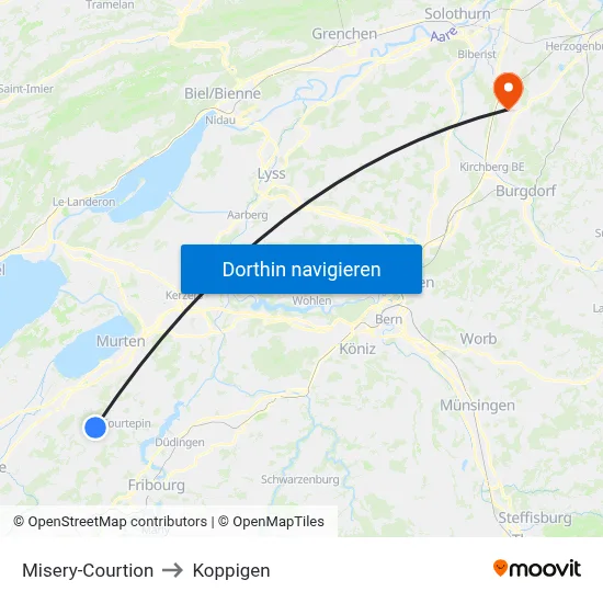 Misery-Courtion to Koppigen map