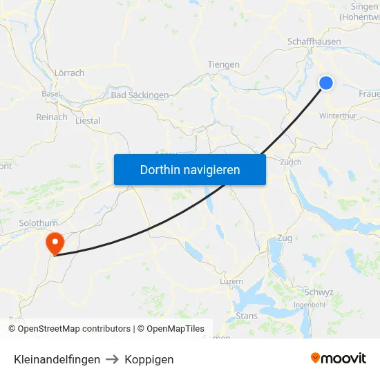 Kleinandelfingen to Koppigen map