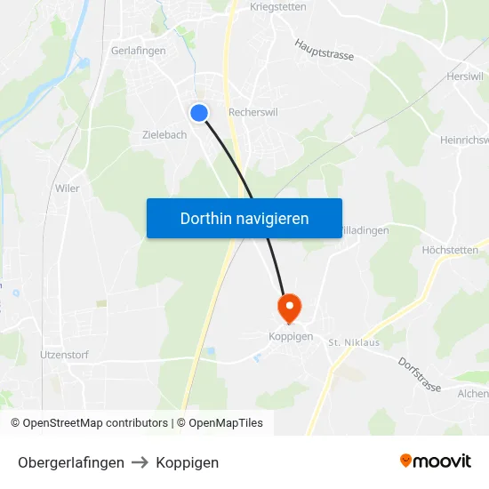 Obergerlafingen to Koppigen map