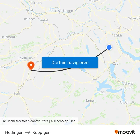 Hedingen to Koppigen map