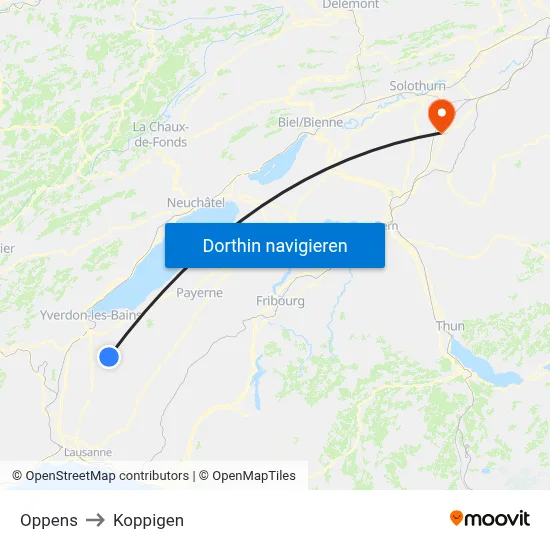 Oppens to Koppigen map