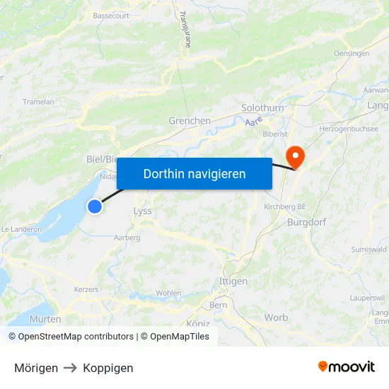 Mörigen to Koppigen map