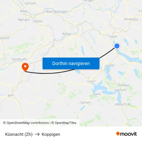 Küsnacht (Zh) to Koppigen map