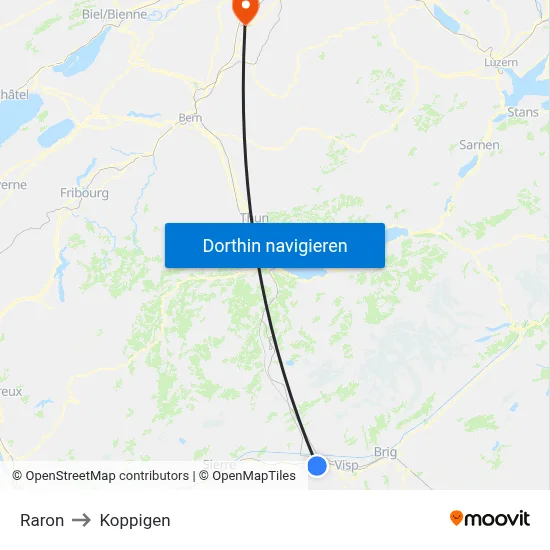 Raron to Koppigen map