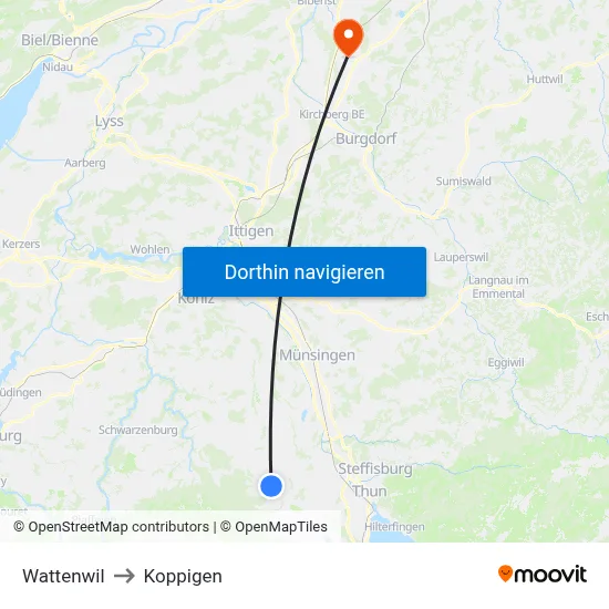 Wattenwil to Koppigen map