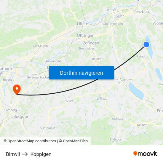 Birrwil to Koppigen map