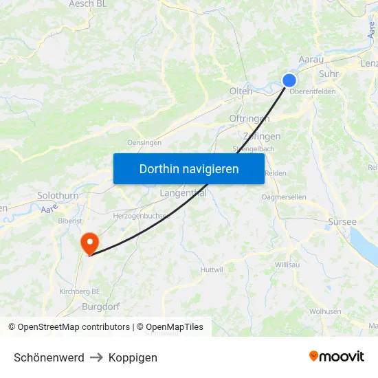 Schönenwerd to Koppigen map